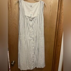 a new day White and Blue Vertical-Stripe Button Midi Dress